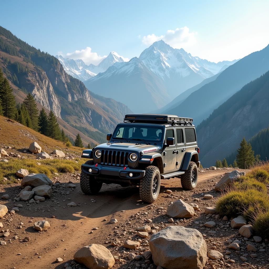 5 Door Jeep Conquering Rugged Terrain in Pakistan