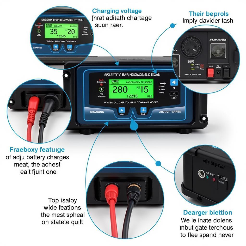 Close-up view of a 50 amp charger's control panel and features