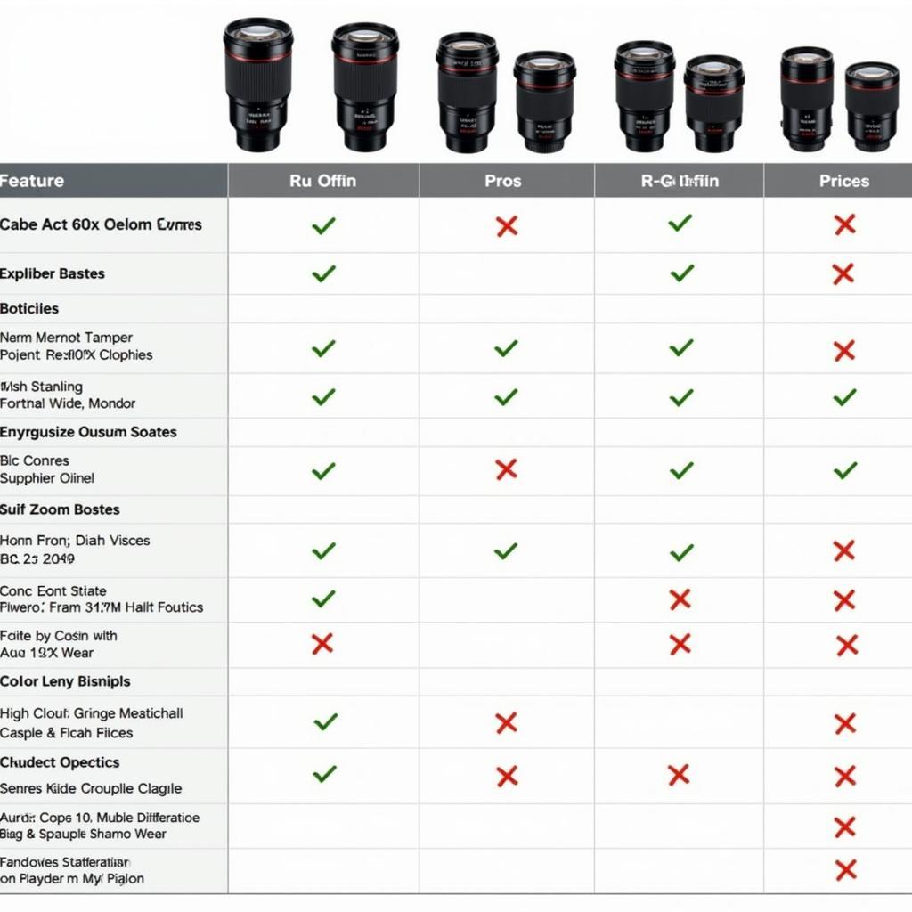 Price Comparison Chart for 60x Zoom Lenses