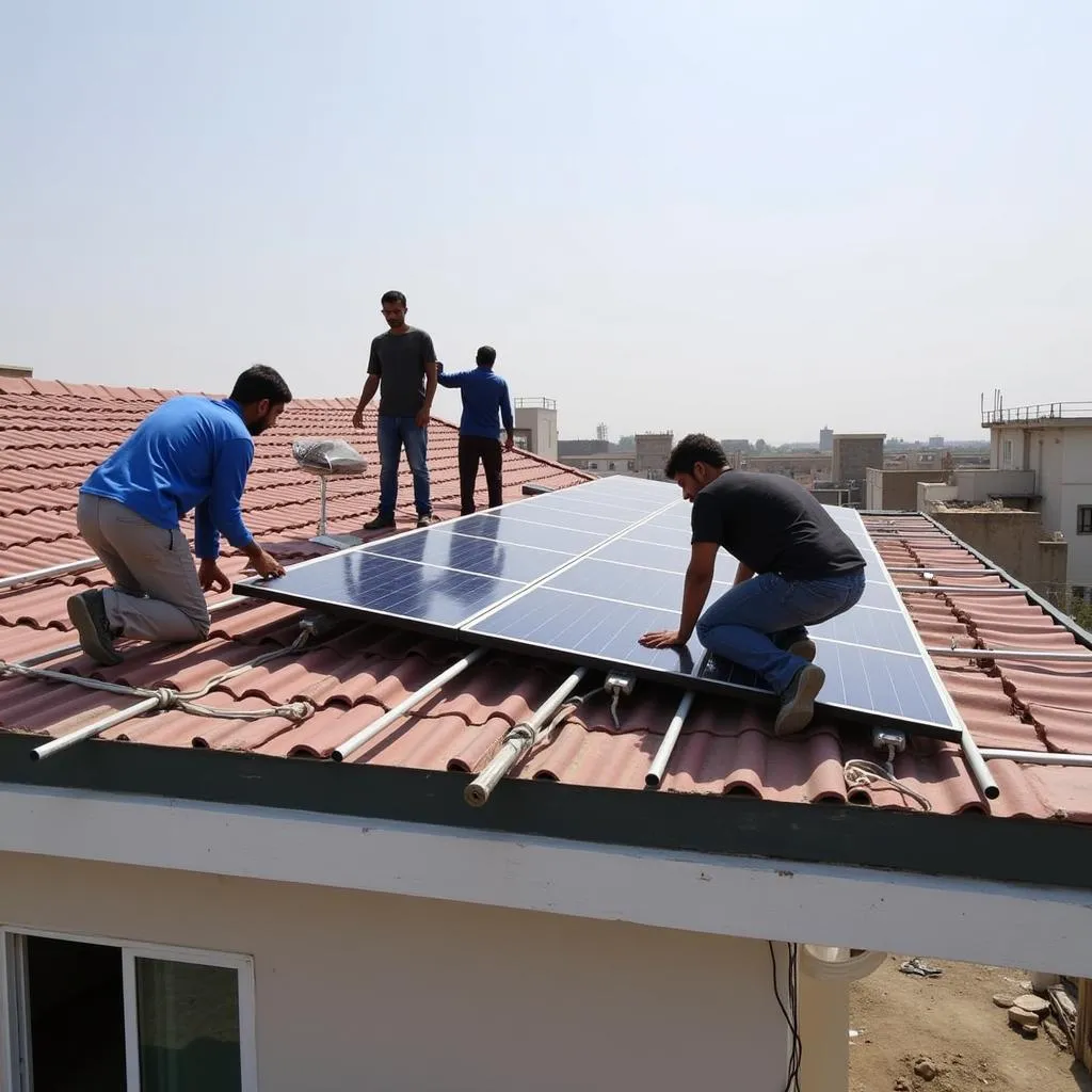 Installing 8kW solar panels on a rooftop in Pakistan