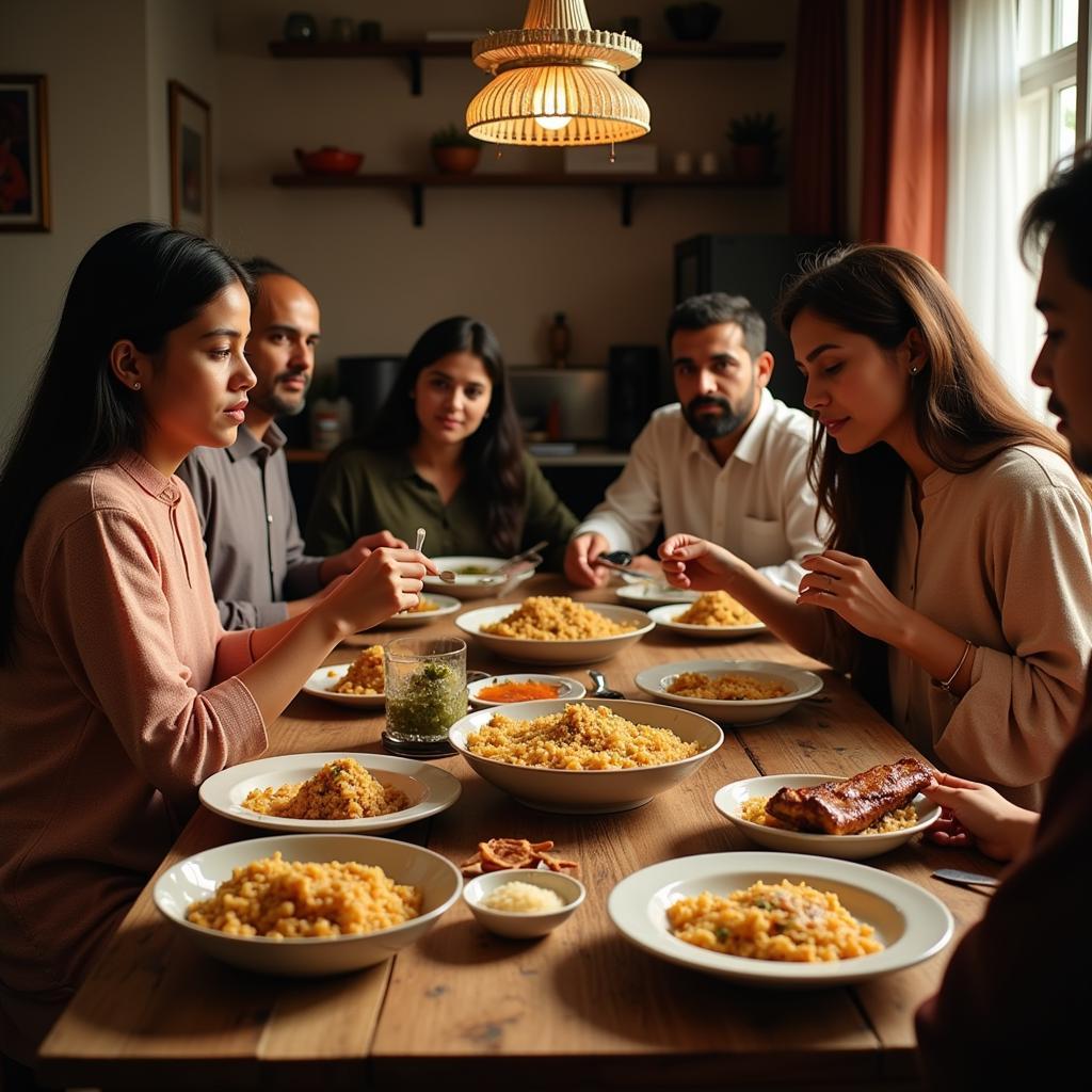 A Pakistani family enjoying a meal made with finger millet