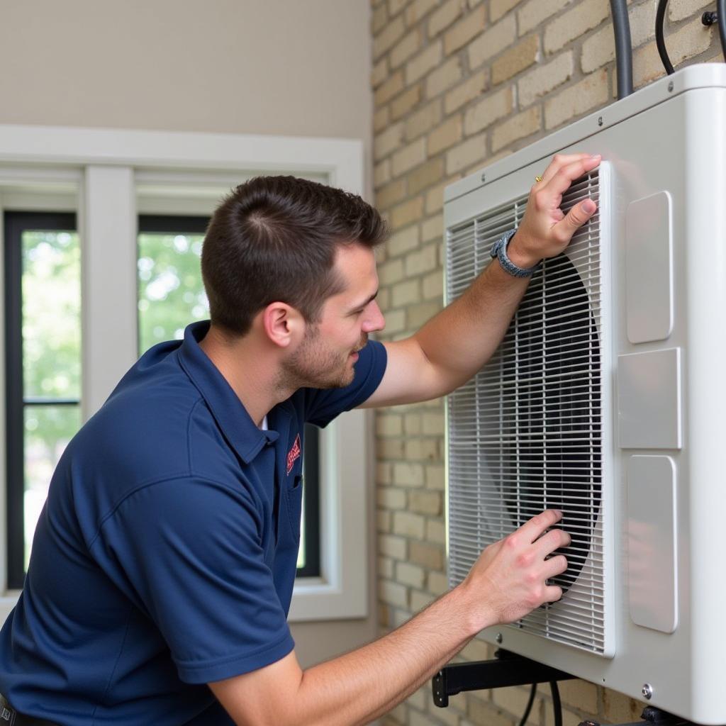 AC Technician Installing a 1 Ton Non Inverter AC Unit