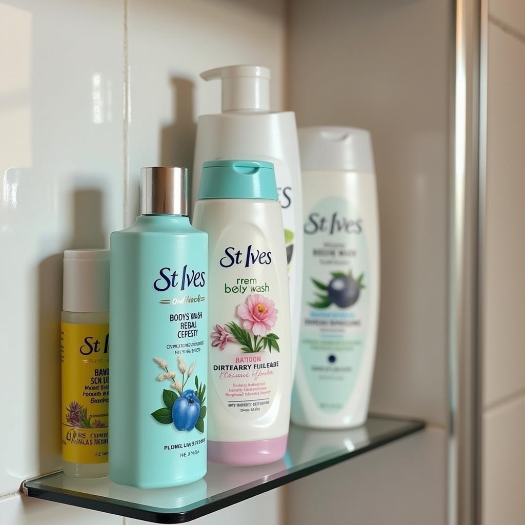 St. Ives Body Wash on a Shower Shelf