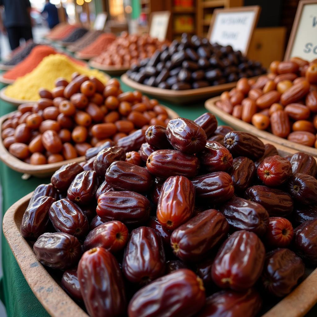 Ajwa dates beautifully arranged for sale in a Pakistani market