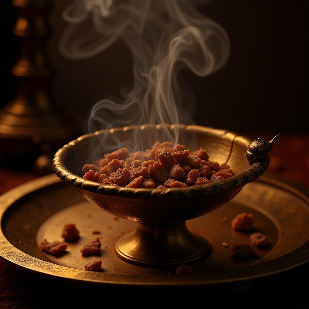 Traditional al bakhoor incense burning in a decorative burner