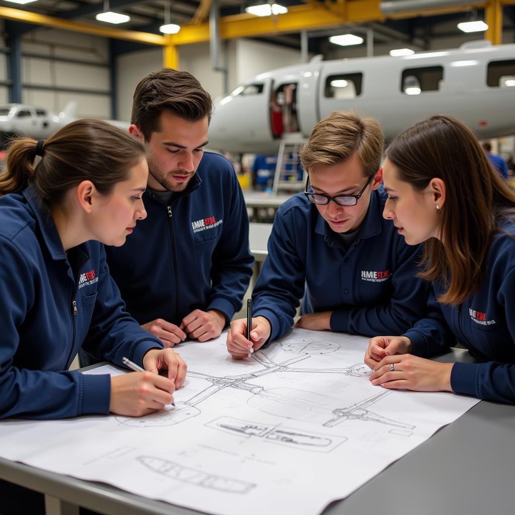 AME Students Collaborating on Aircraft Blueprints