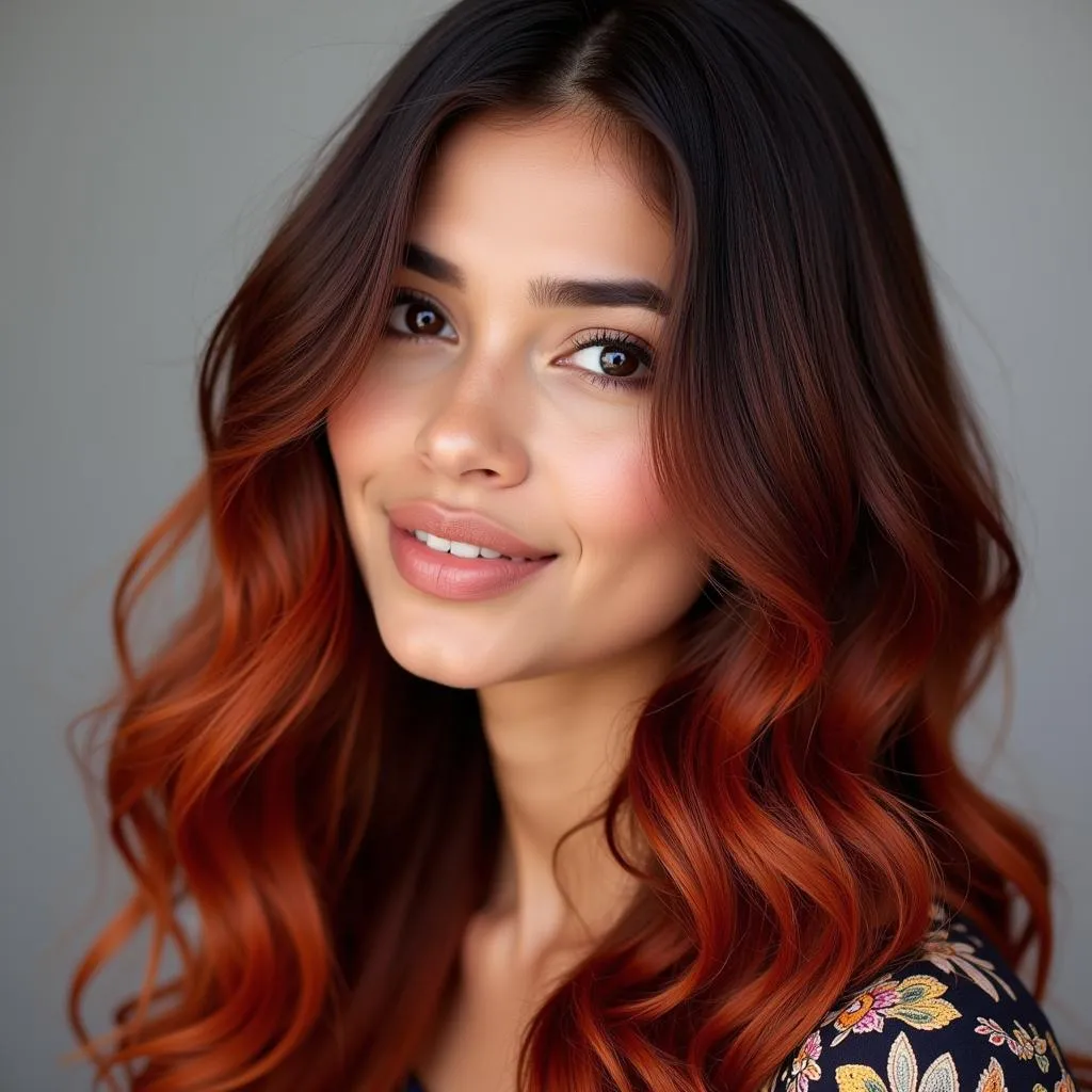 Woman with healthy, shiny hair colored with ammonia-free dye in Pakistan