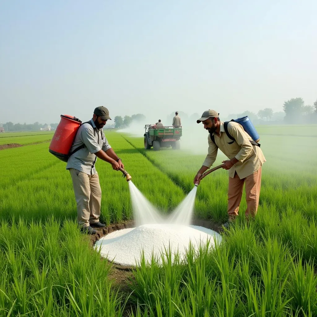 Farmers Applying Ammonium Sulphate in Pakistan