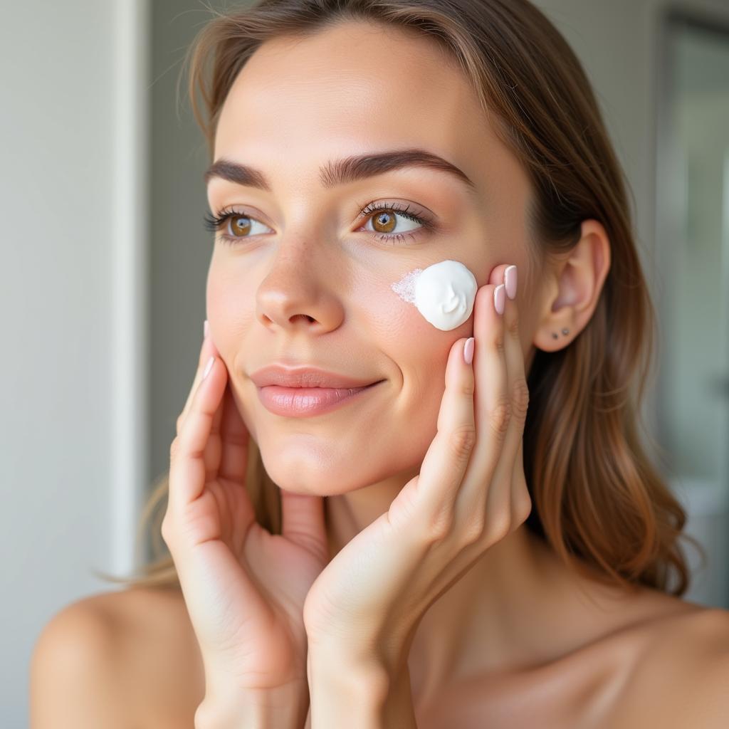 Woman applying anti marks cream