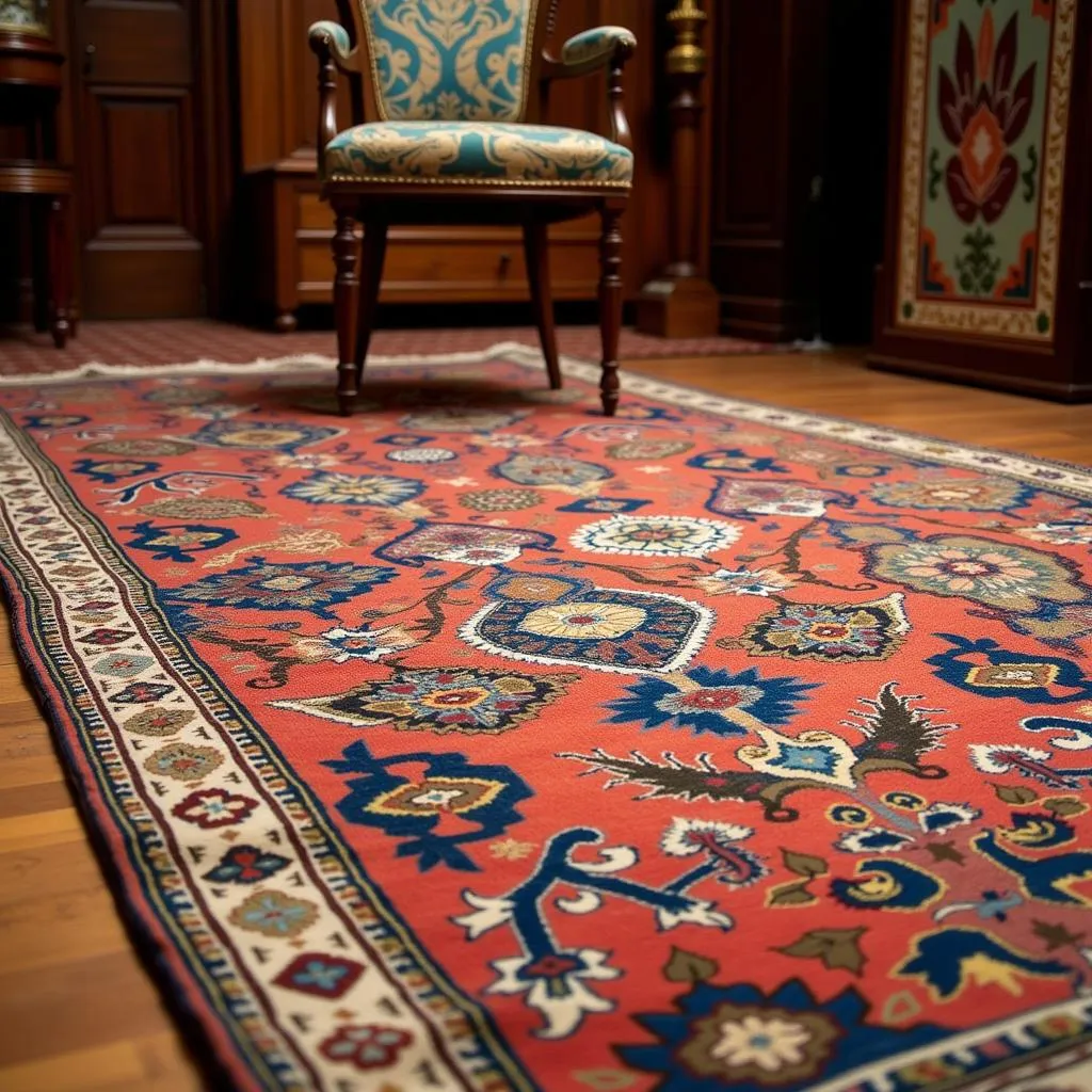 Antique Iranian carpet on display at an auction