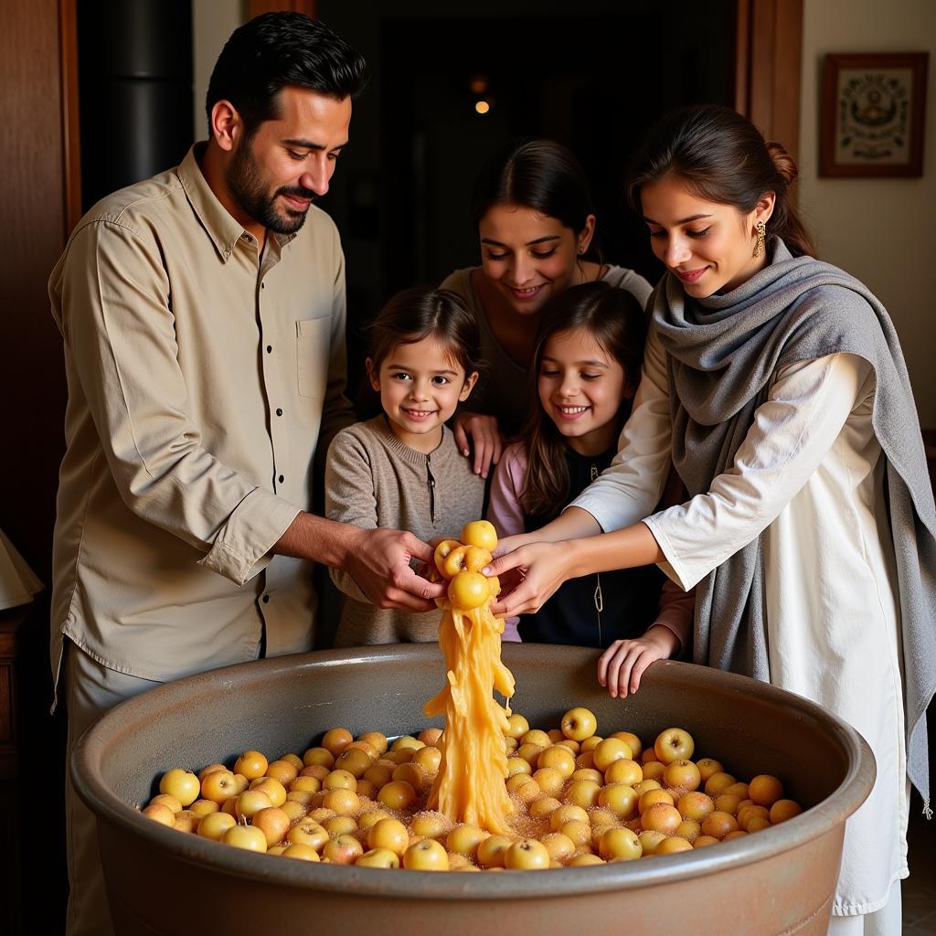 Pakistani Family Preparing Apple Sidra