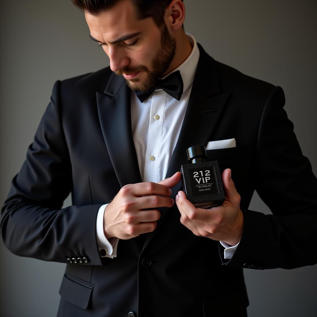 Man applying 212 VIP Black perfume