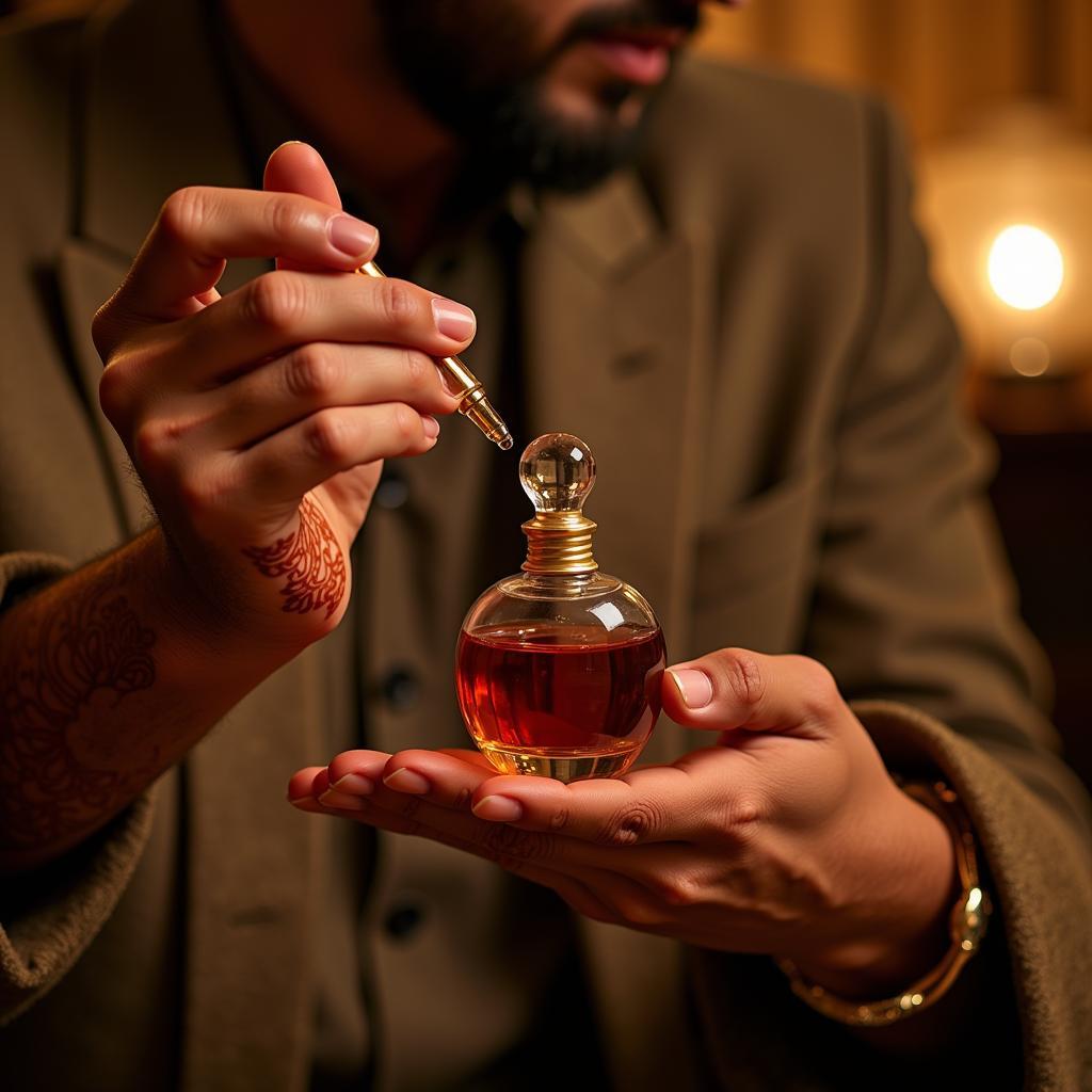 Applying Amber Oud Perfume