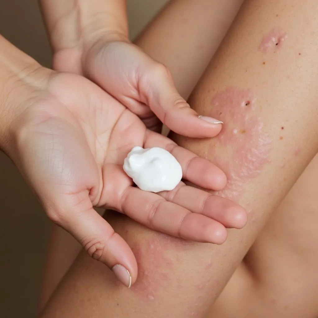 Person applying moisturizer on eczema-prone skin