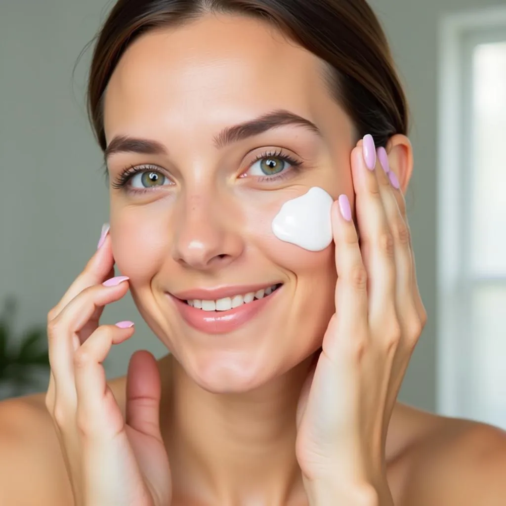 Close-up of hands applying moisturizer