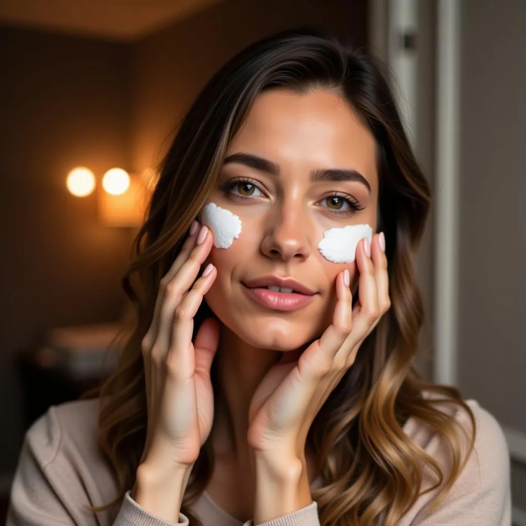 Woman applying Ponds night cream