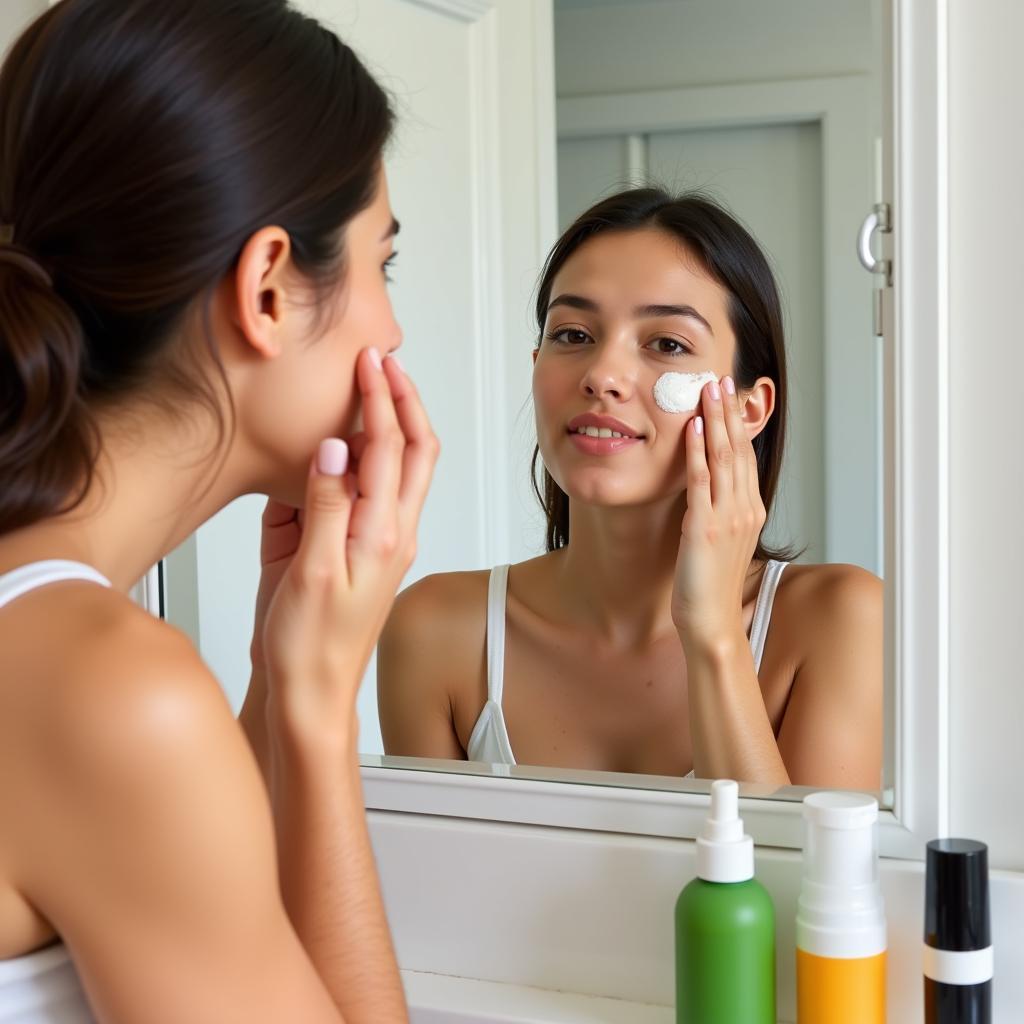 A person applying sunblock as part of their daily skincare routine