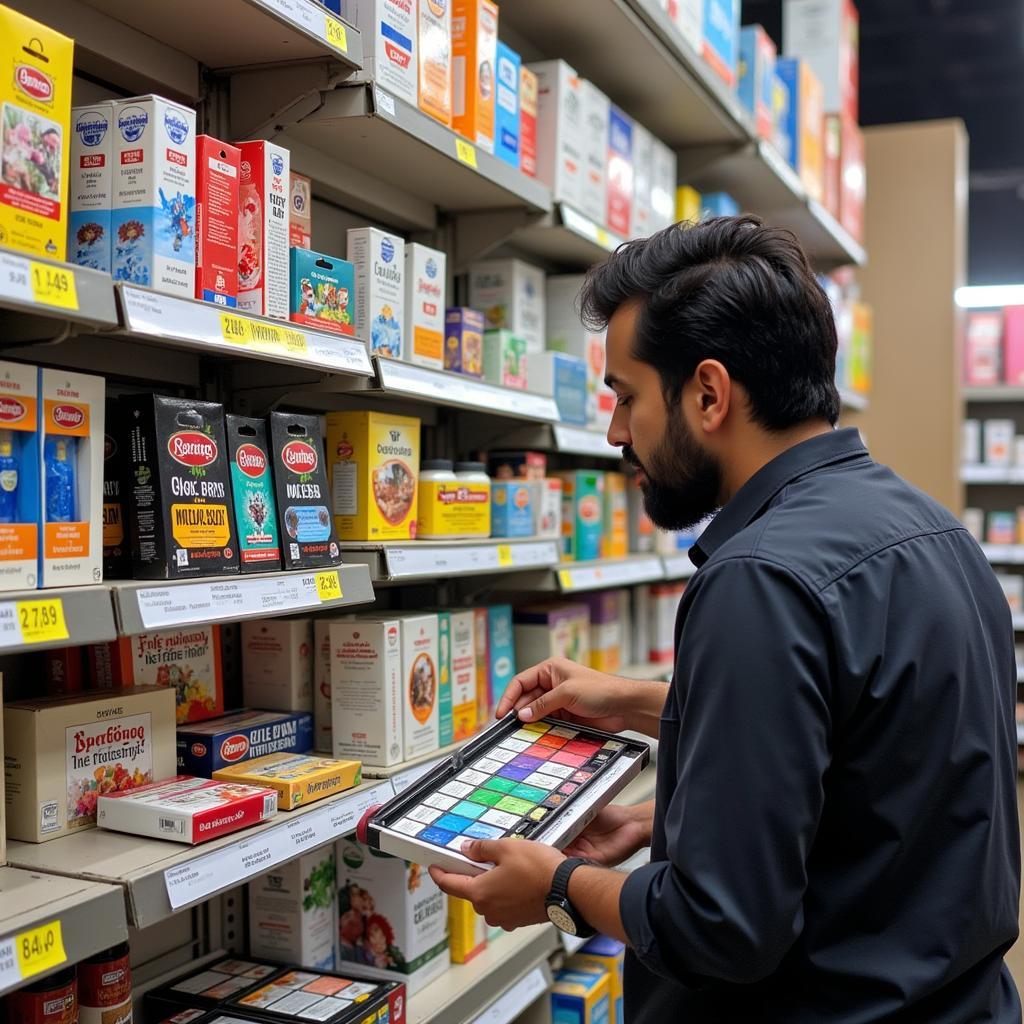 Browsing art supplies in Lahore