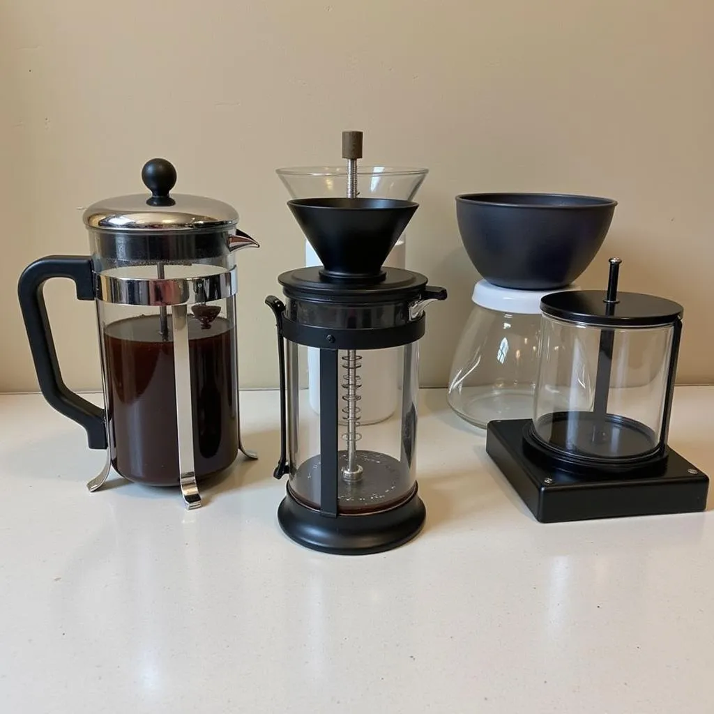 Coffee brewing equipment displayed