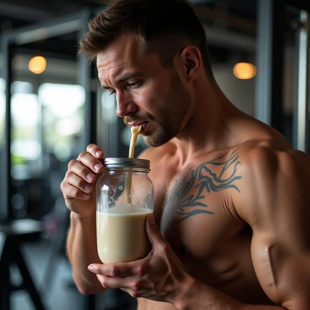 Athlete drinking a creatine shake