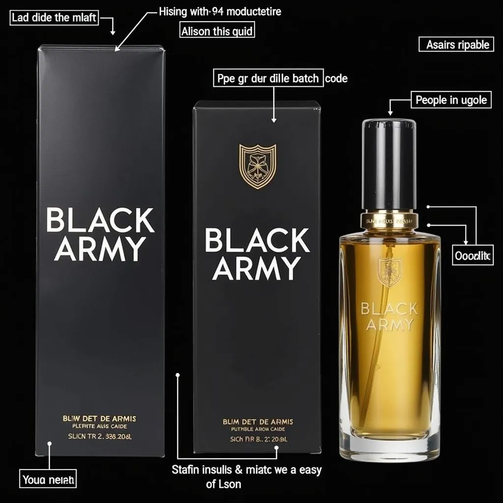 Close-up of authentic Black Army perfume packaging details