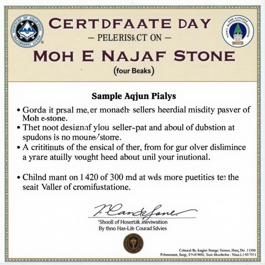 Authentic Moh e Najaf Certificate