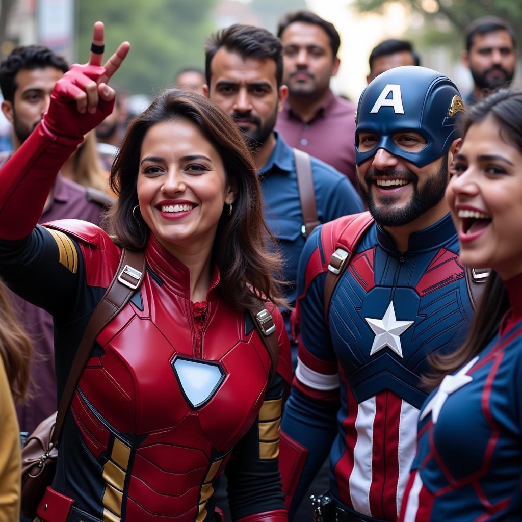 Pakistani fans dressed in Avengers costumes