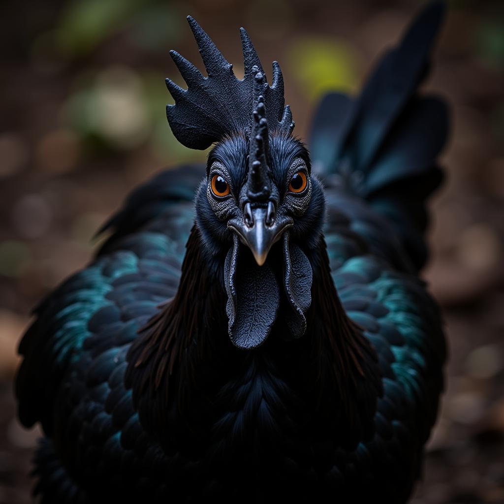 Close-up of an Ayam Cemani chicken