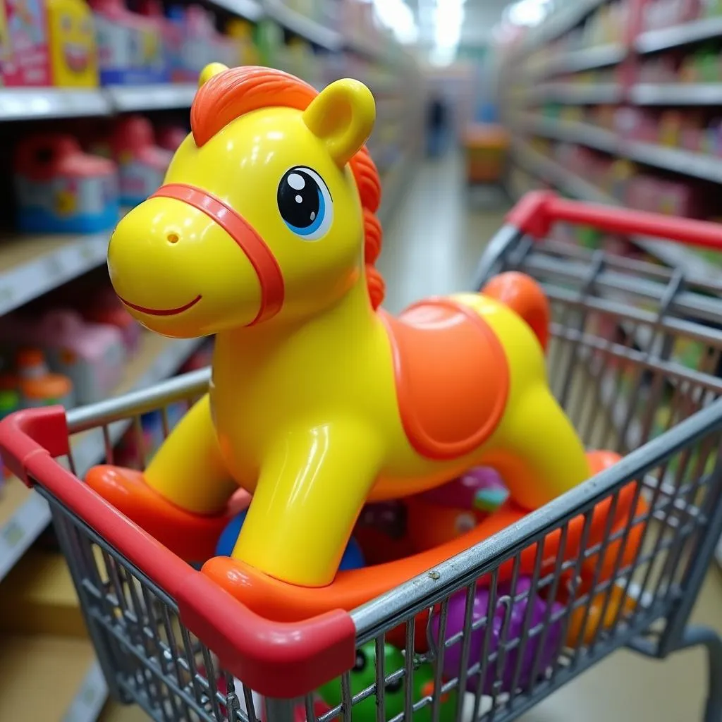 Baby horse toy in a shopping cart in Pakistan