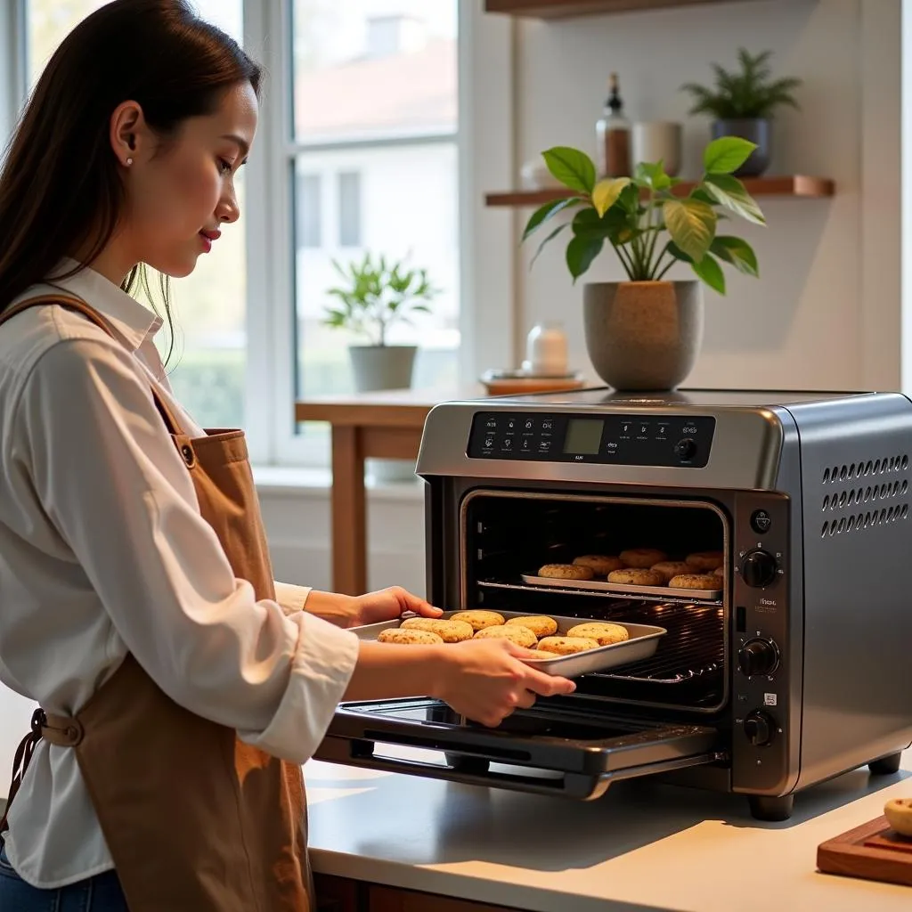 A person using a signature baking oven