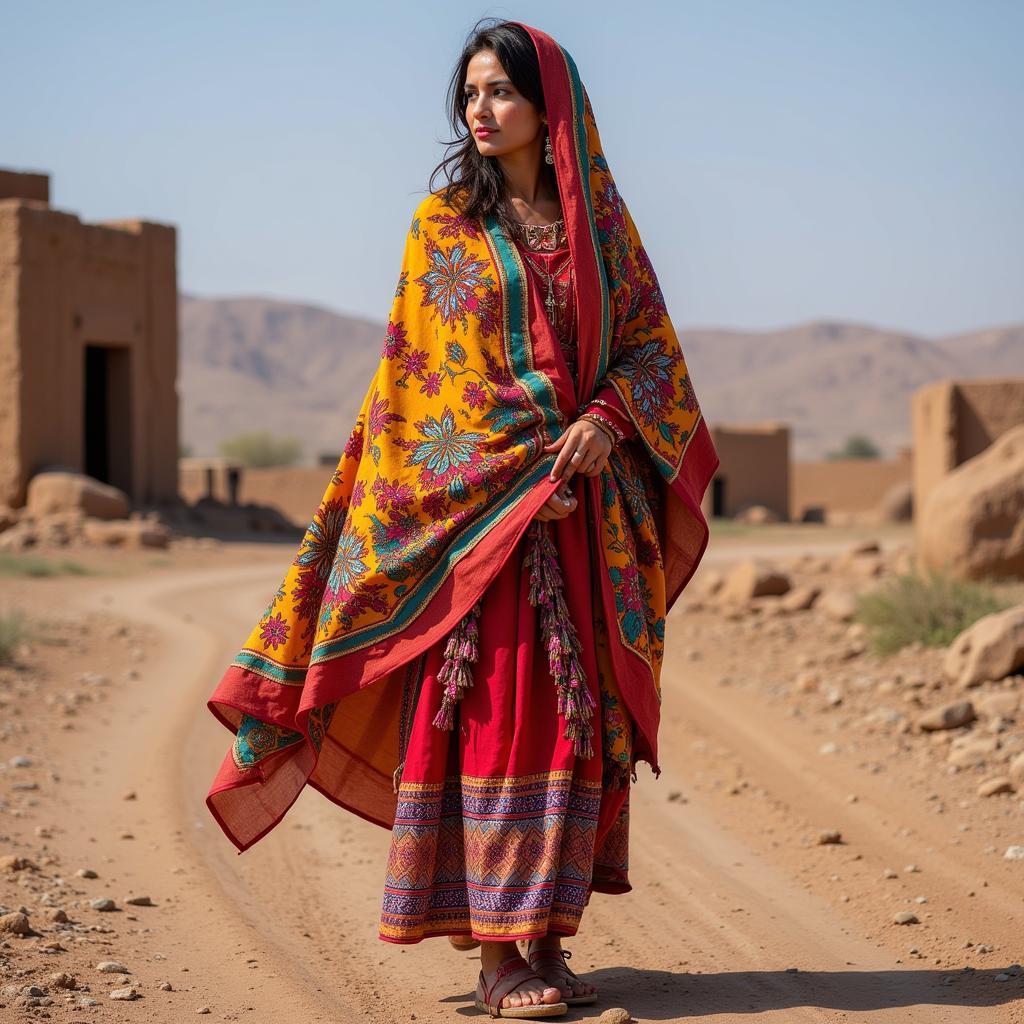 Baloch Woman in Traditional Attire with a Dupatta