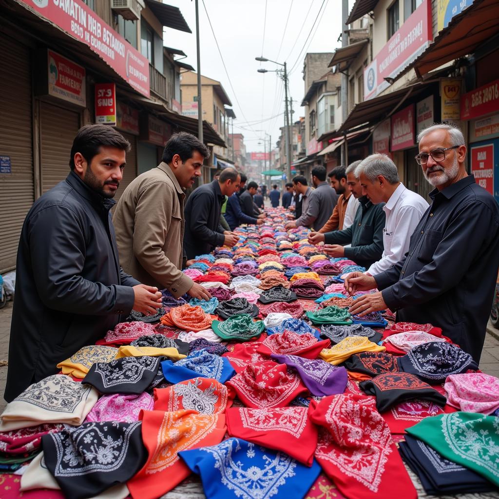 Street vendors selling bandanas in Pakistan