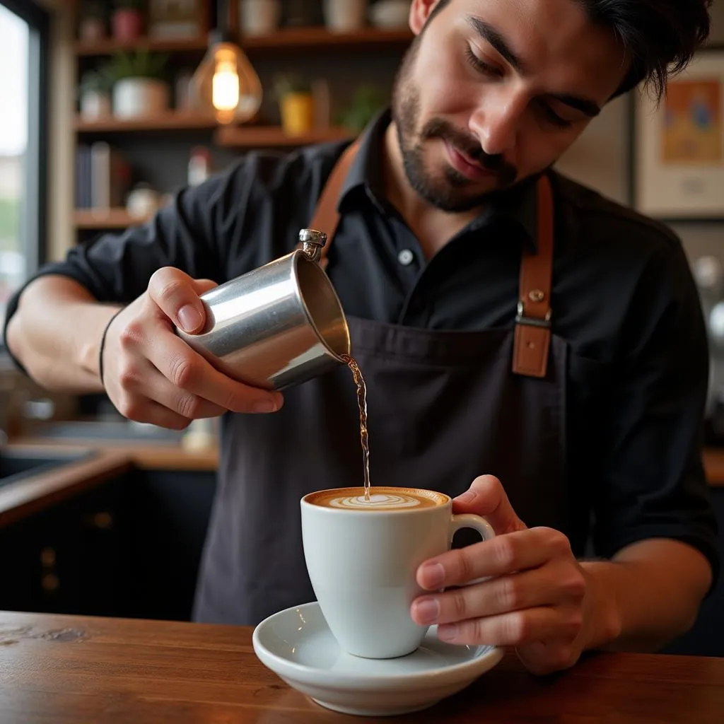 Barista making coffee in a cafe