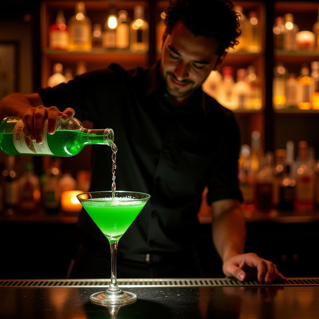 Bartender Crafting a Green Apple Cocktail