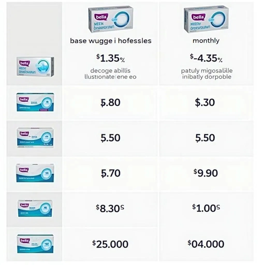 Bella Lenses Price Comparison Chart