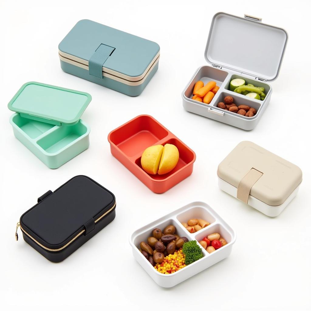 Assortment of colorful bento lunch boxes