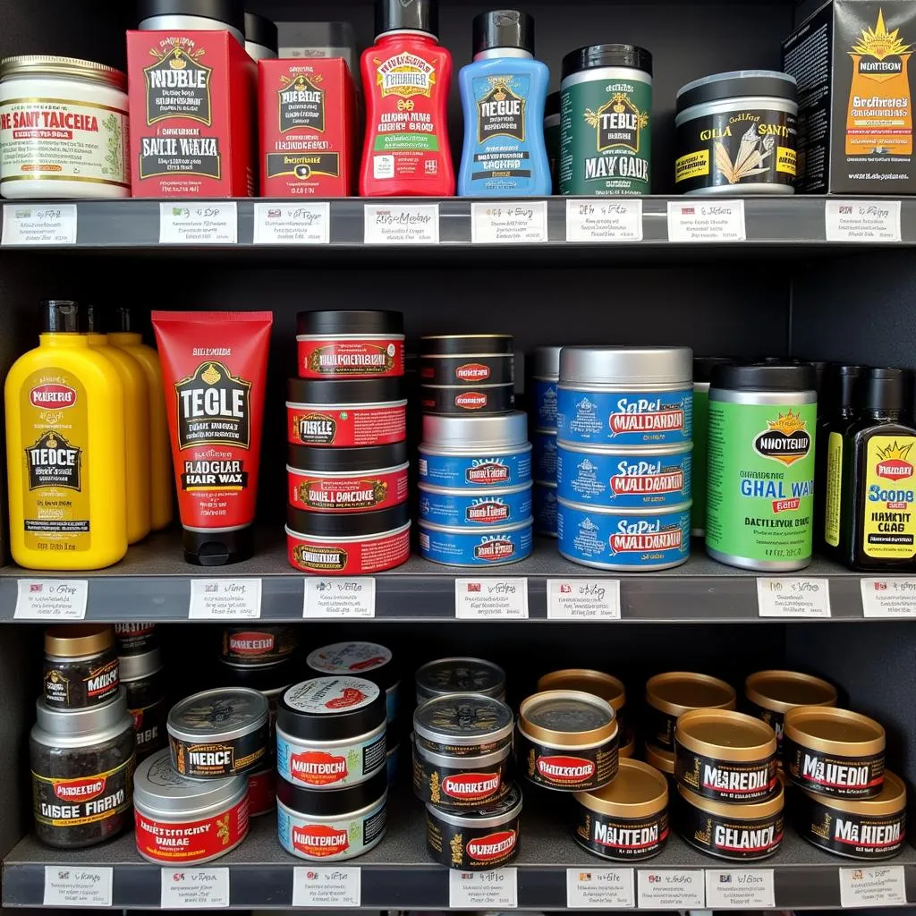 Men's hair wax selection in a Pakistani store