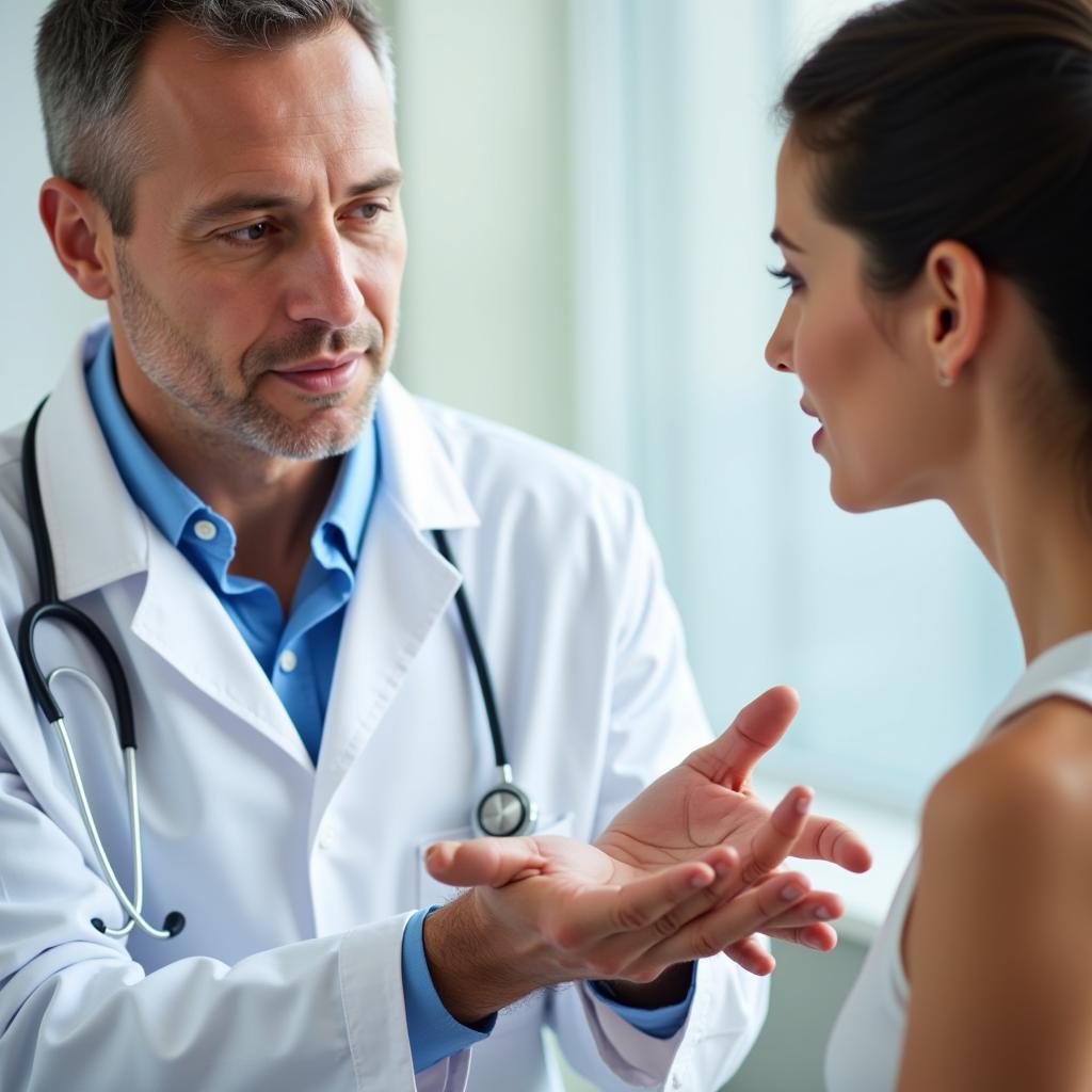 Dermatologist examining patient's hand