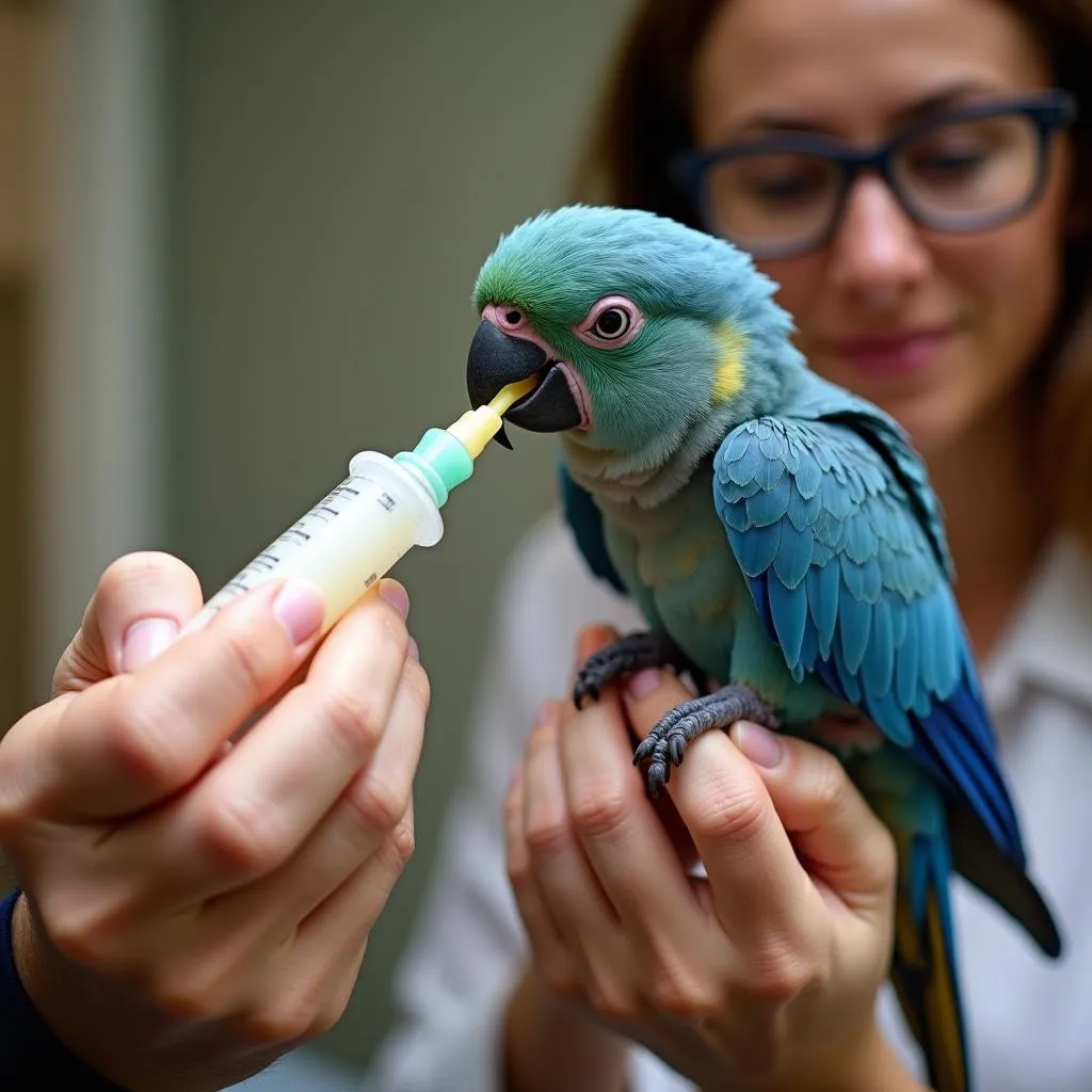 Hand-Feeding a Baby Blue Macaw Parrot