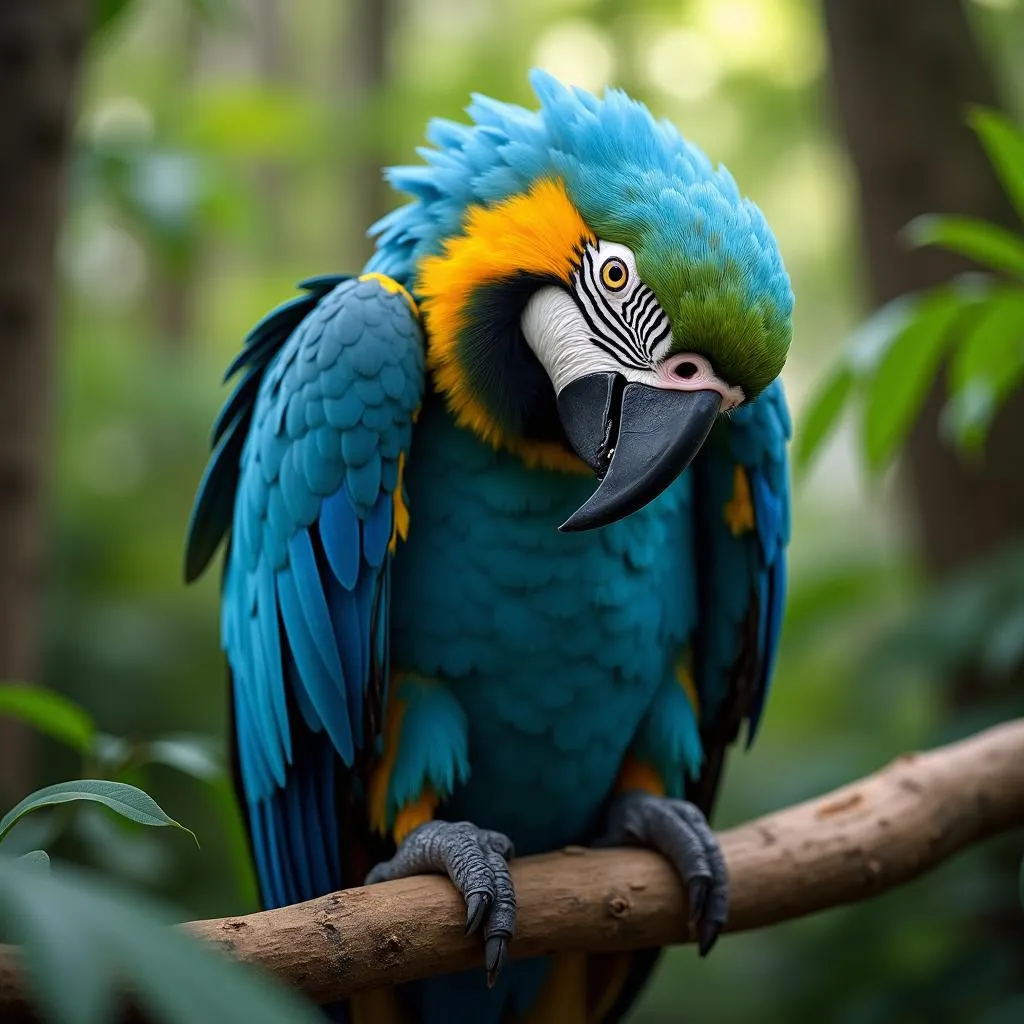 Blue Macaw Parrot Perched on a Branch