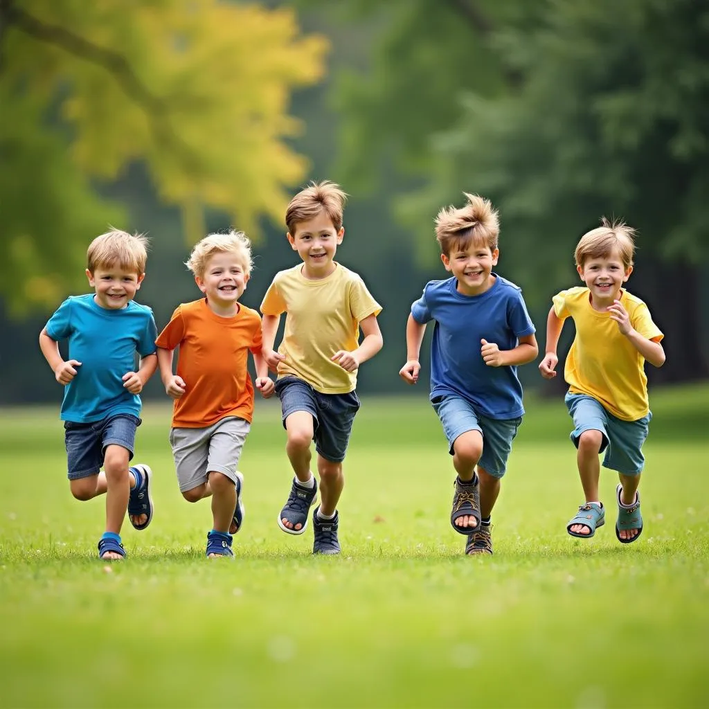 Boys wearing sandals in the park