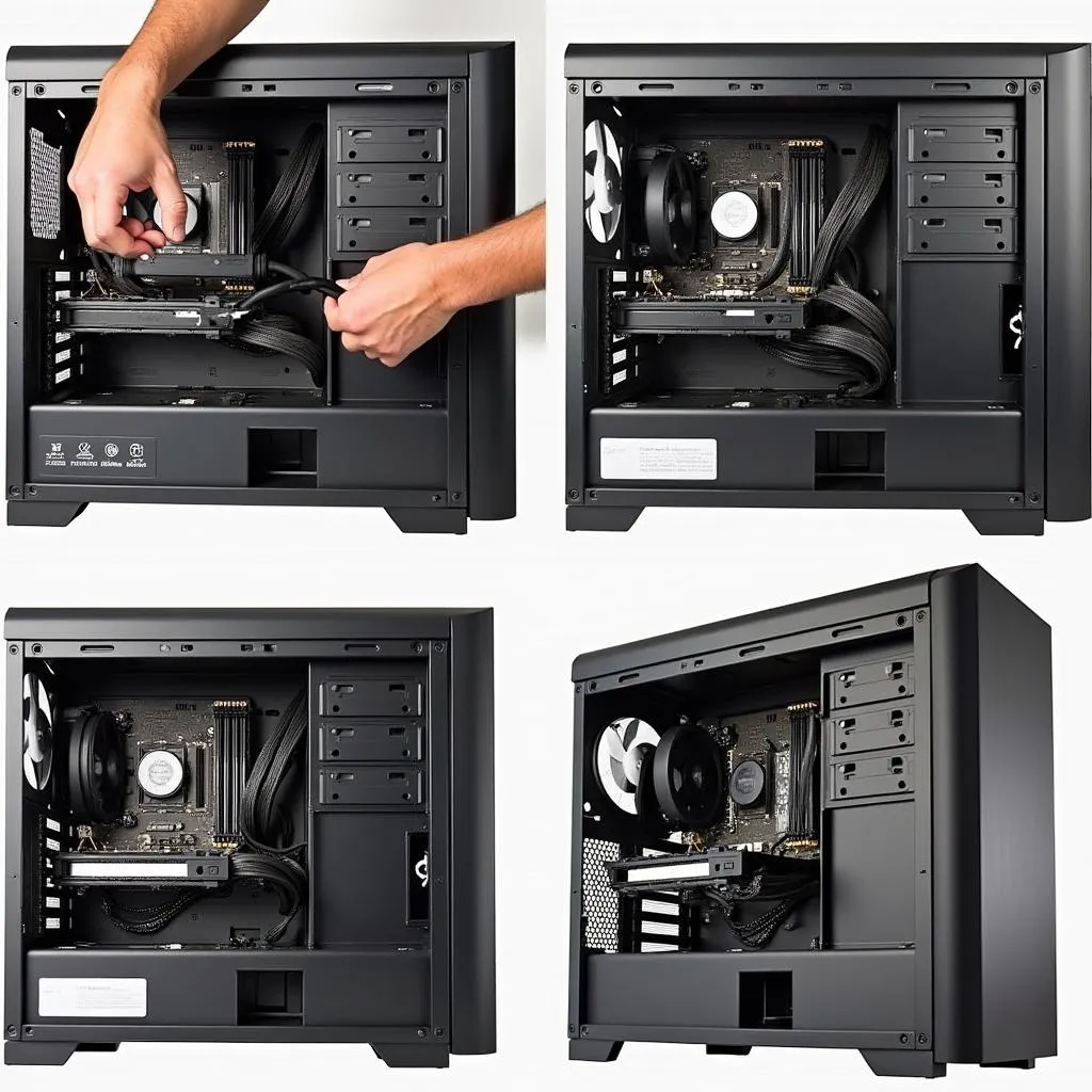 Step-by-step PC building process using a B350 motherboard