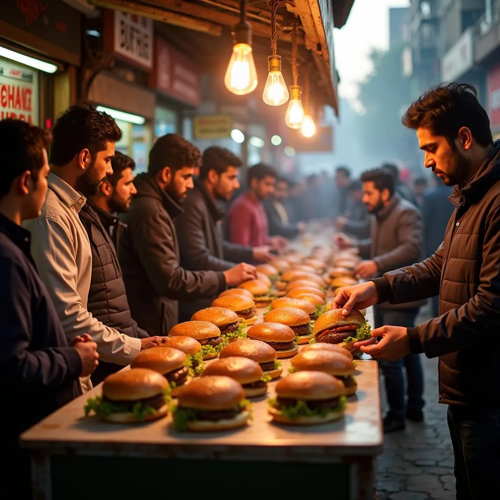 Busy Burger Stall in Lahore, Pakistan