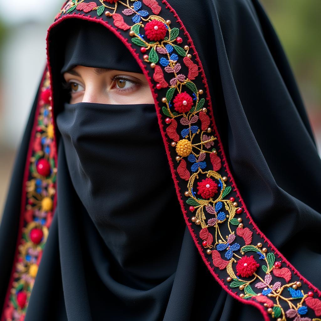 Intricate Embroidery Details on a Pakistani Burqa