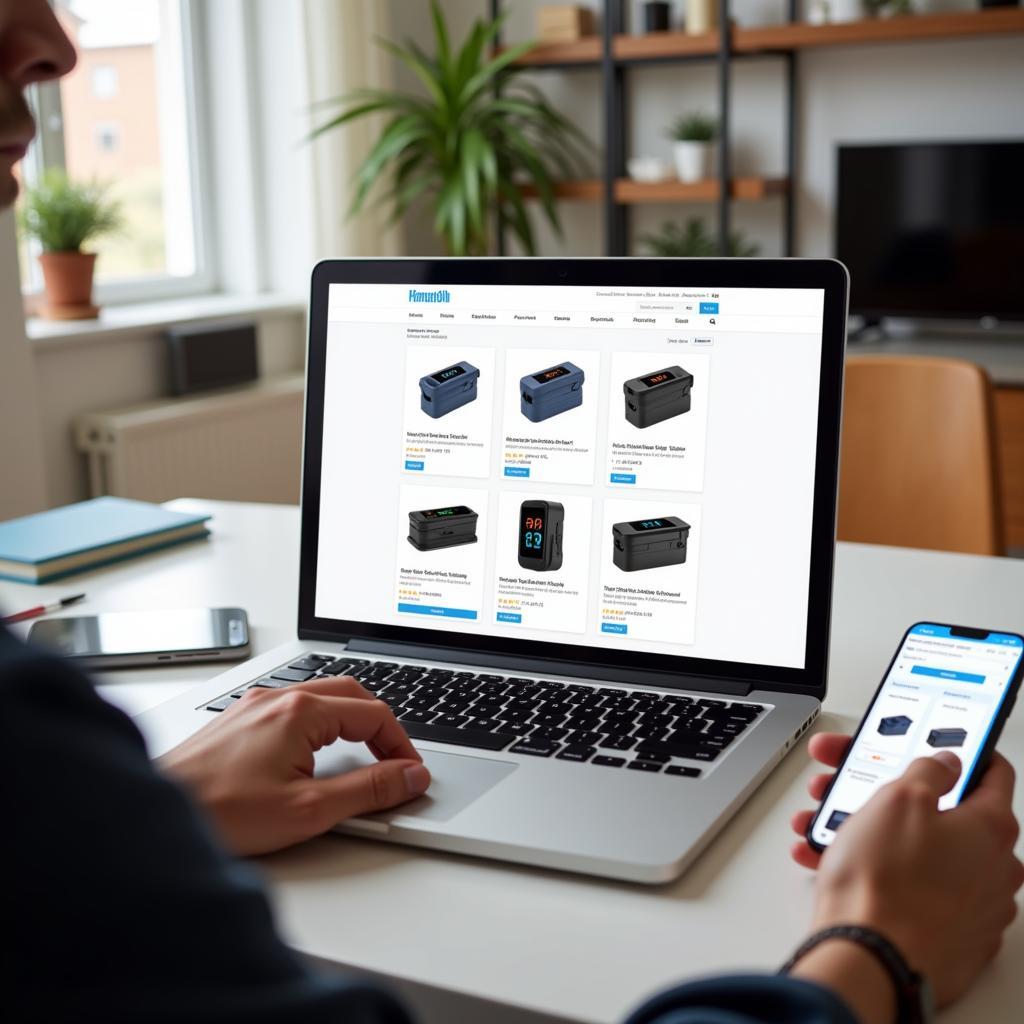  A person browsing pulse oximeters on an online shopping website