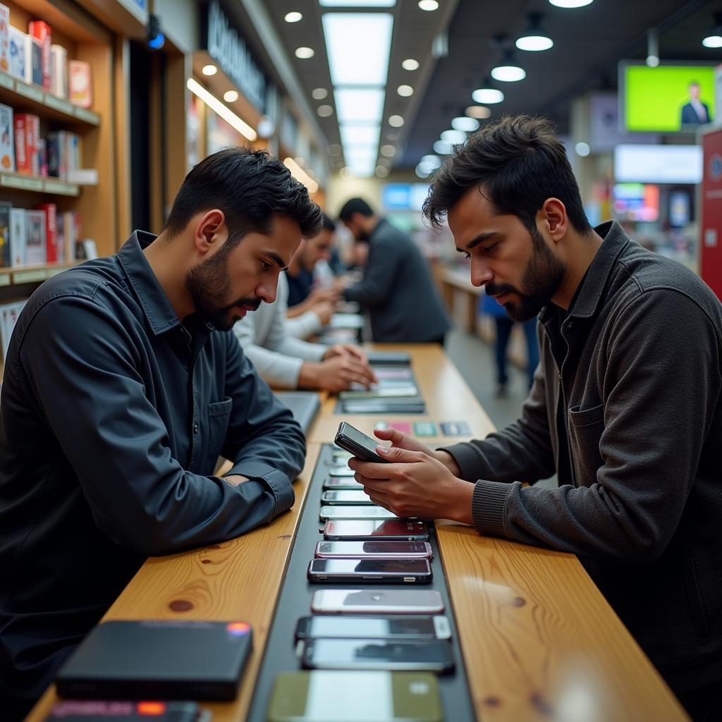 Customer Examining iPhone X Copy in Shop