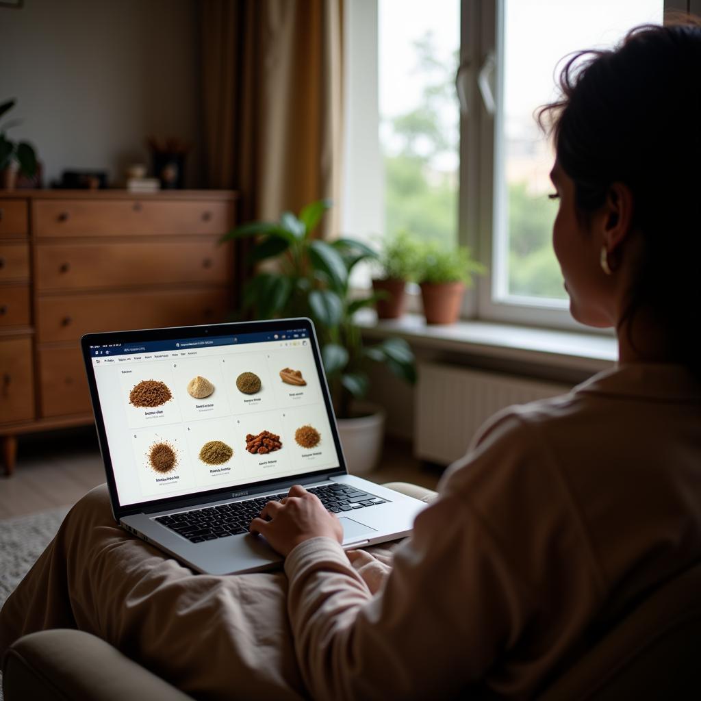 A person in Pakistan browsing maca root products online