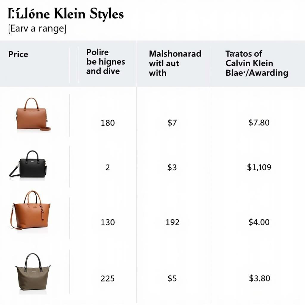 Calvin Klein Bags Price Range