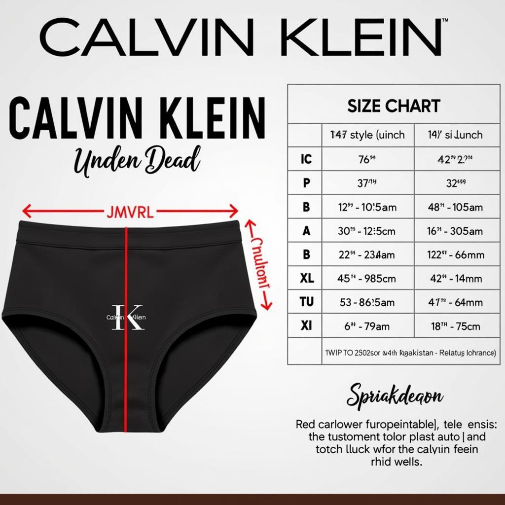 Calvin Klein Size Chart for Pakistan