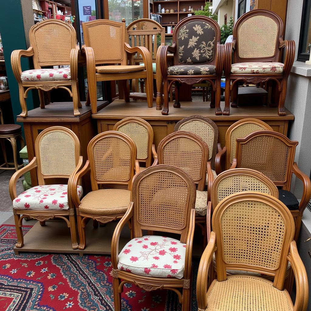 Cane Chairs Displayed in a Furniture Shop in Pakistan